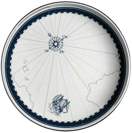 Plateau de service rond à motifs marins sérigraphiés et rebords - "COLUMBUS" Plateau de service rond à motifs marins sérigraphiés et rebords - "COLUMBUS"