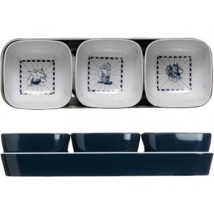 Set de coupelles bleues à biscuits apéritif décorées de motifs marins Set de coupelles bleues à biscuits apéritif décorées de motifs marins