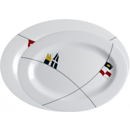 2 plats ovales blancs à motifs drapeaux marins - "REGATA" 2 plats ovales blancs à motifs drapeaux marins - "REGATA"