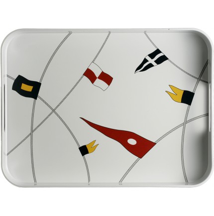 Plateau rectangulaire avec rebords à motifs drapeaux de bateau Plateau rectangulaire avec rebords à motifs drapeaux de bateau