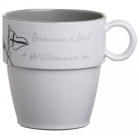 Set 6 mugs antidérapants gris & blancs sérigraphiés - "WOB"