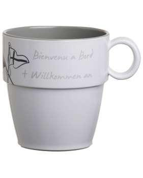 Set 6 mugs antidérapants gris & blancs sérigraphiés - "WOB"