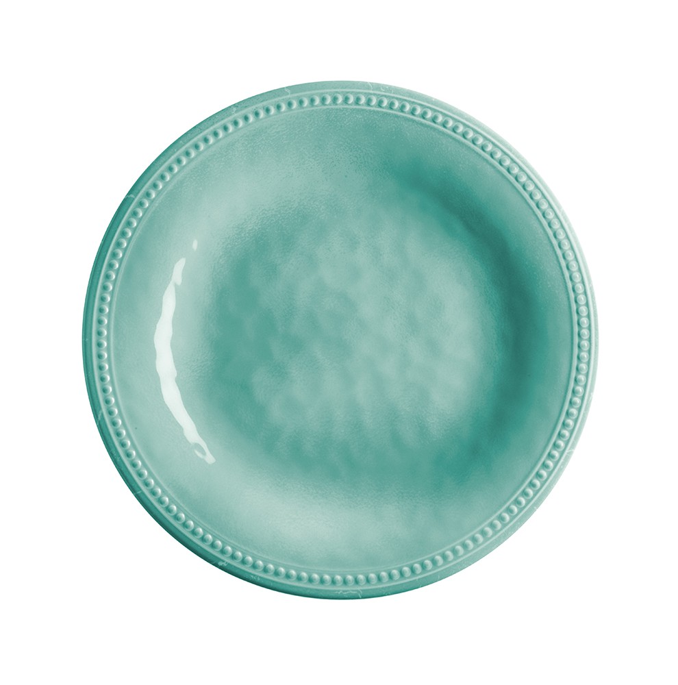 6 assiettes plates turquoise contour perlé en mélamine