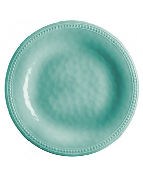 6 assiettes plates turquoise contour perlé en mélamine