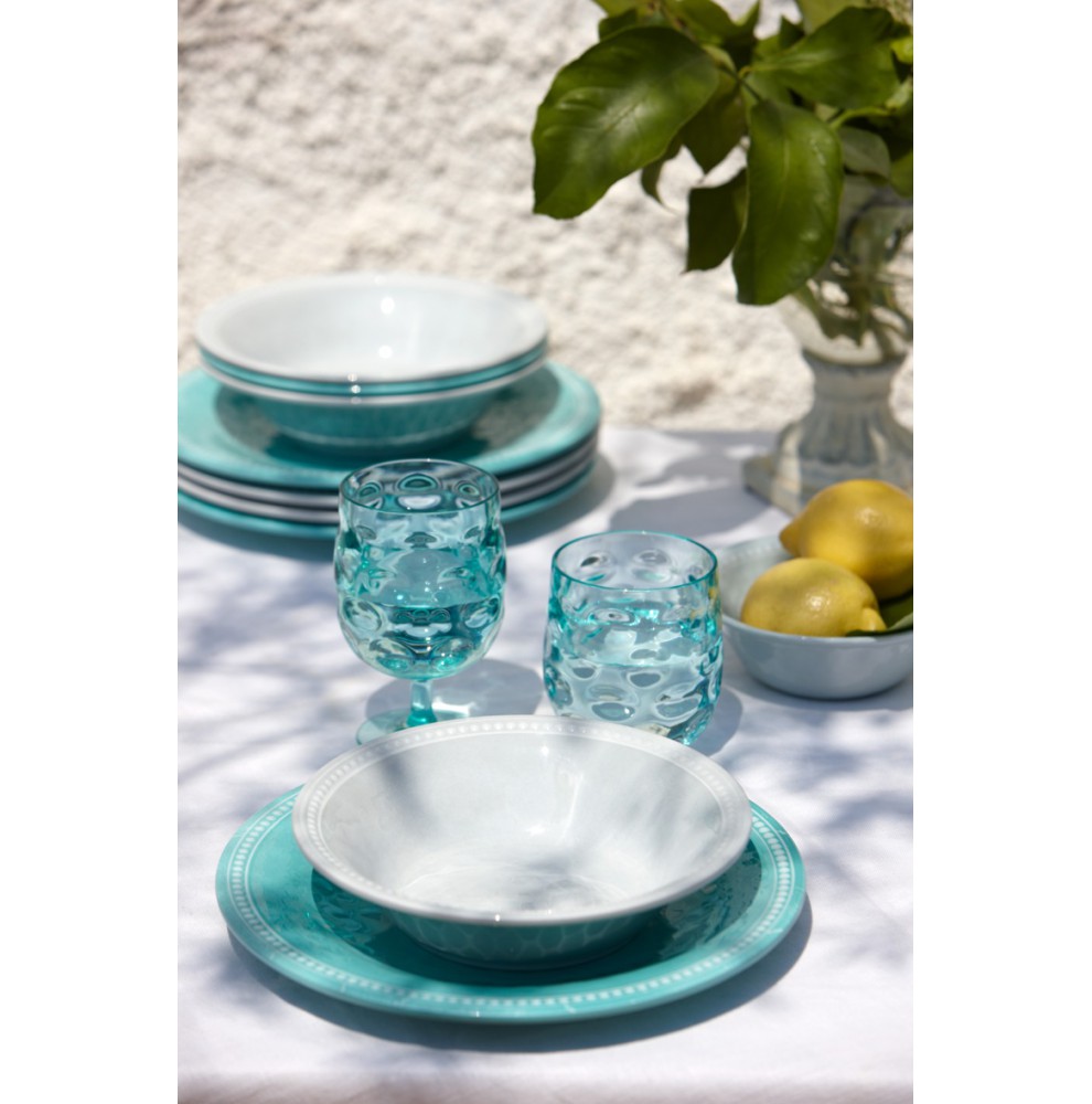 6 assiettes plates Ø 27cm turquoise au contour perlé