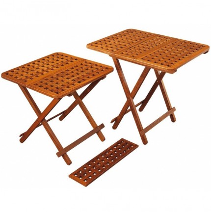Table pliante modulable en teck avec plateau en caillebotis Table pliante modulable en teck avec plateau en caillebotis