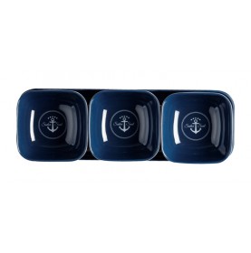 Set apéro ou snacks de 3 coupelles avec plateau bleu marine