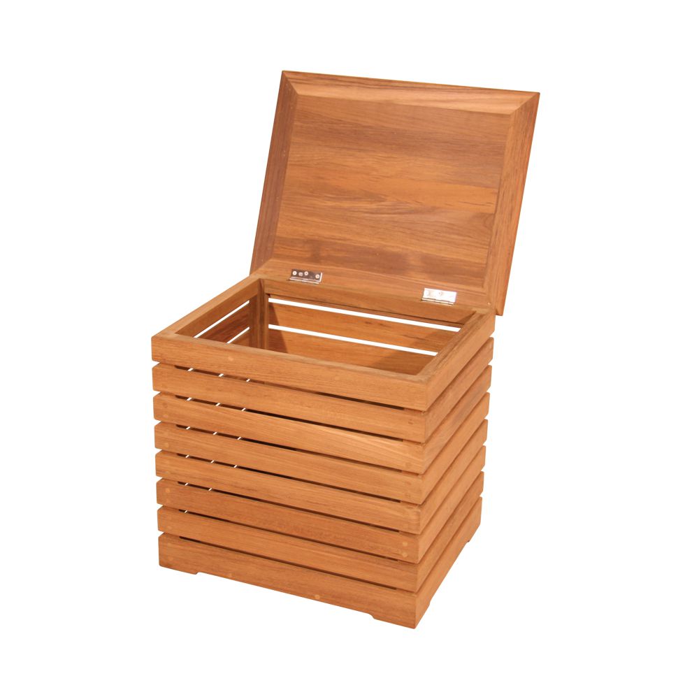 Coffre boîte meuble de jardin rangement et sac 90 x 50 x 58cm bois massif  teck 02_0013075