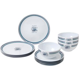 Pack vaisselle en mélamine motif sardines / 12 pièces