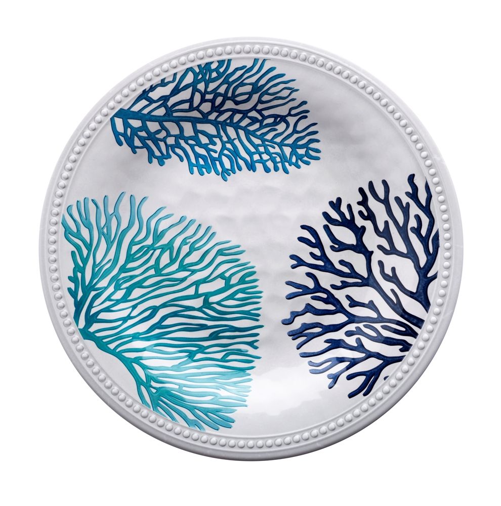 Grande assiette en mélamine décoré de motifs coraux bleus