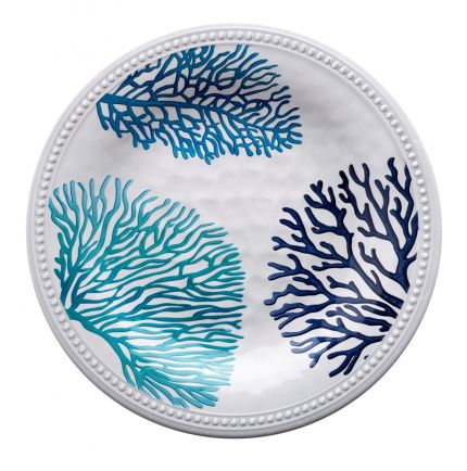 Grande assiette en mélamine décoré de motifs coraux bleus Grande assiette en mélamine décoré de motifs coraux bleus