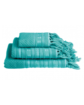 3 serviettes de bain turquoise avec des franges