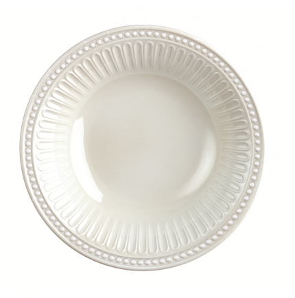 Assiette creuse blanche en mélamine avec jolie bordure Assiette creuse blanche en mélamine avec jolie bordure