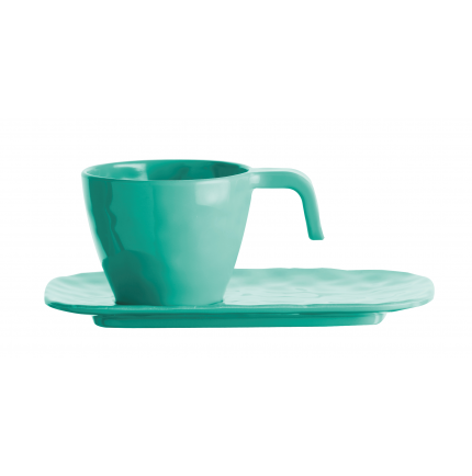 Set tasse expresso et soucoupe en mélamine turquoise Set tasse expresso et soucoupe en mélamine turquoise