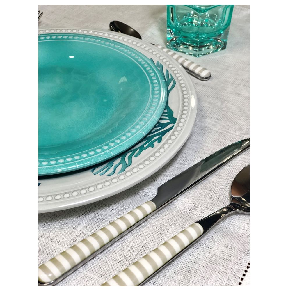 6 assiettes plates Ø 27cm turquoise au contour perlé