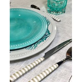 vaisselle nautique turquoise en mélamine contour perlé