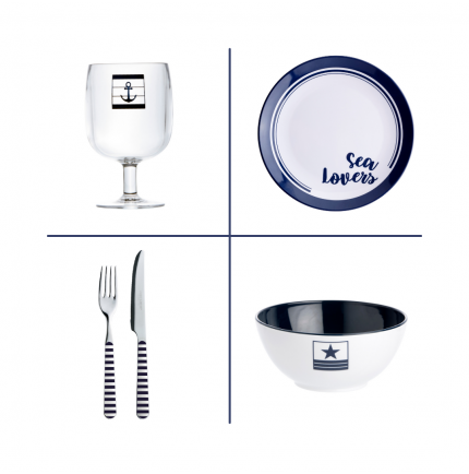 Service Vaisselle 30 pièces blanches et bleues Sea Lovers Service Vaisselle 30 pièces blanches et bleues Sea Lovers