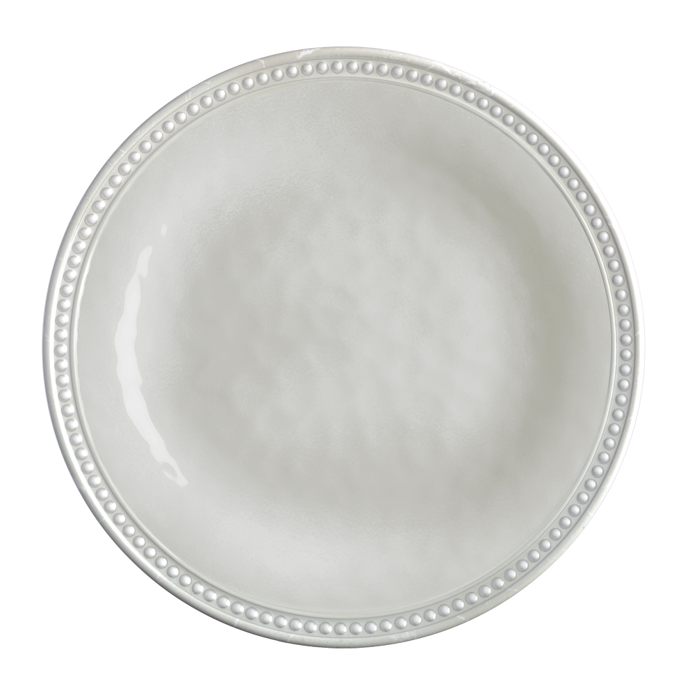6 assiettes plates beiges avec bordure perlée