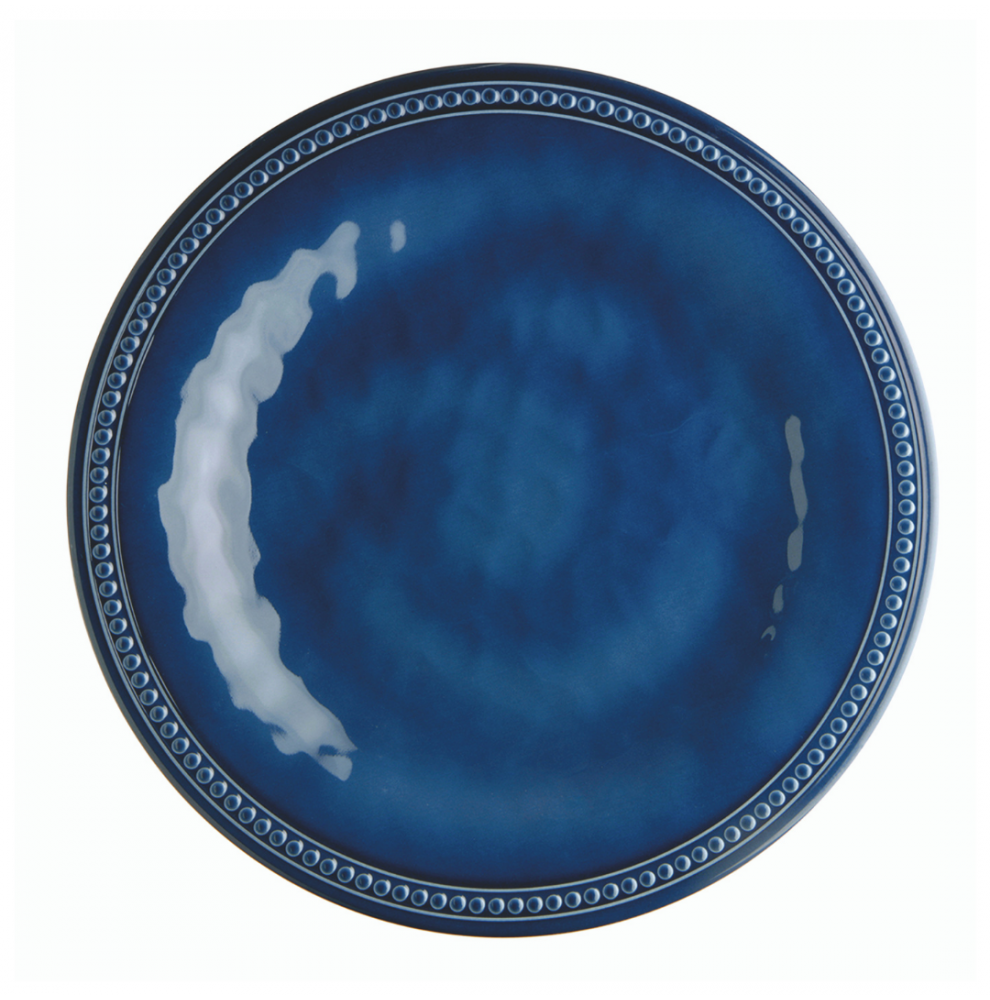 6 assiettes plates bleues effet céramique contour perlée