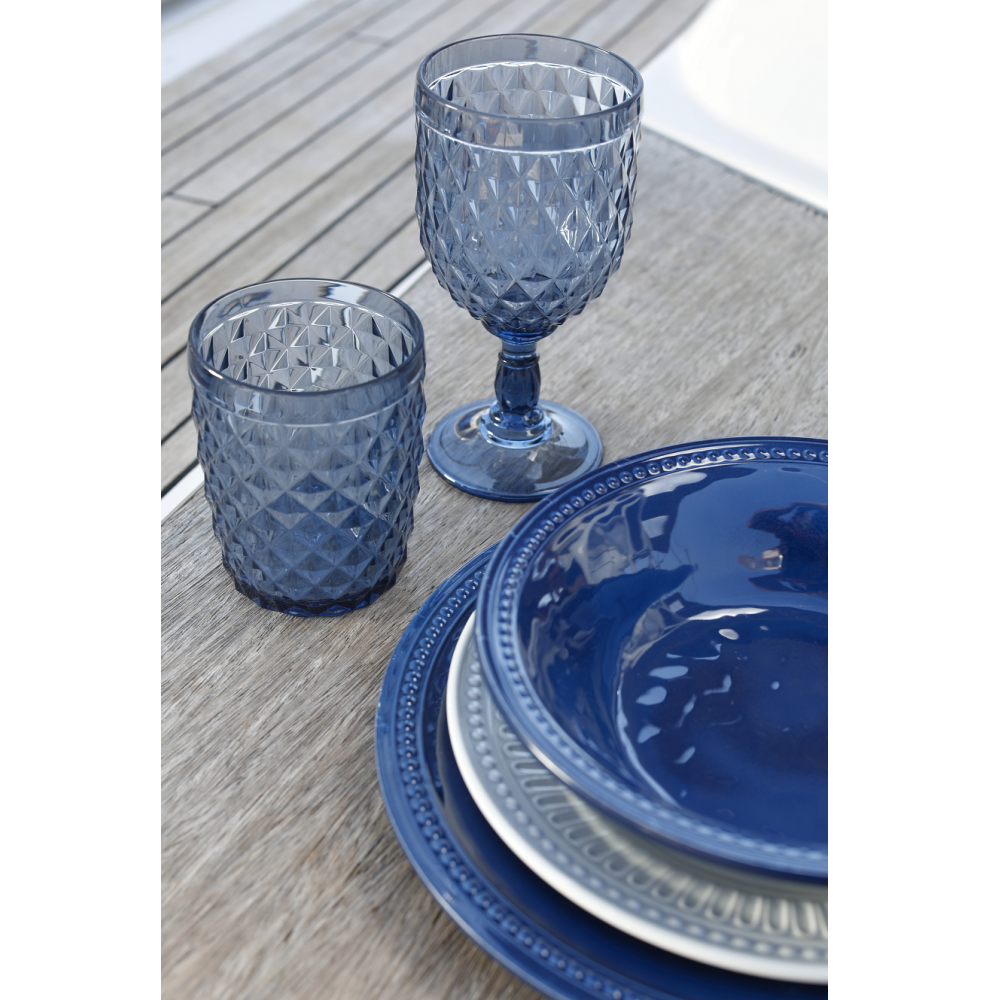 6 petites assiettes bleues contour perlé et effet terre cuite