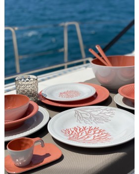 6 grandes assiettes en mélamine à motifs coraux coloris corail