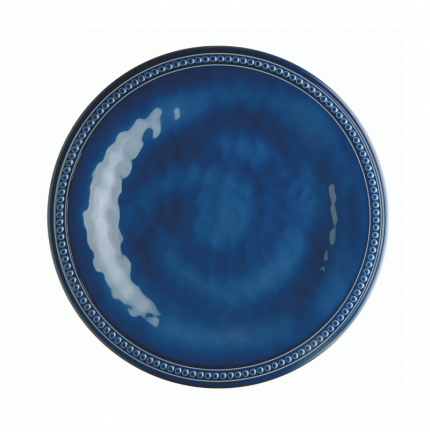 6 petites assiettes bleues contour perlé et effet terre cuite
