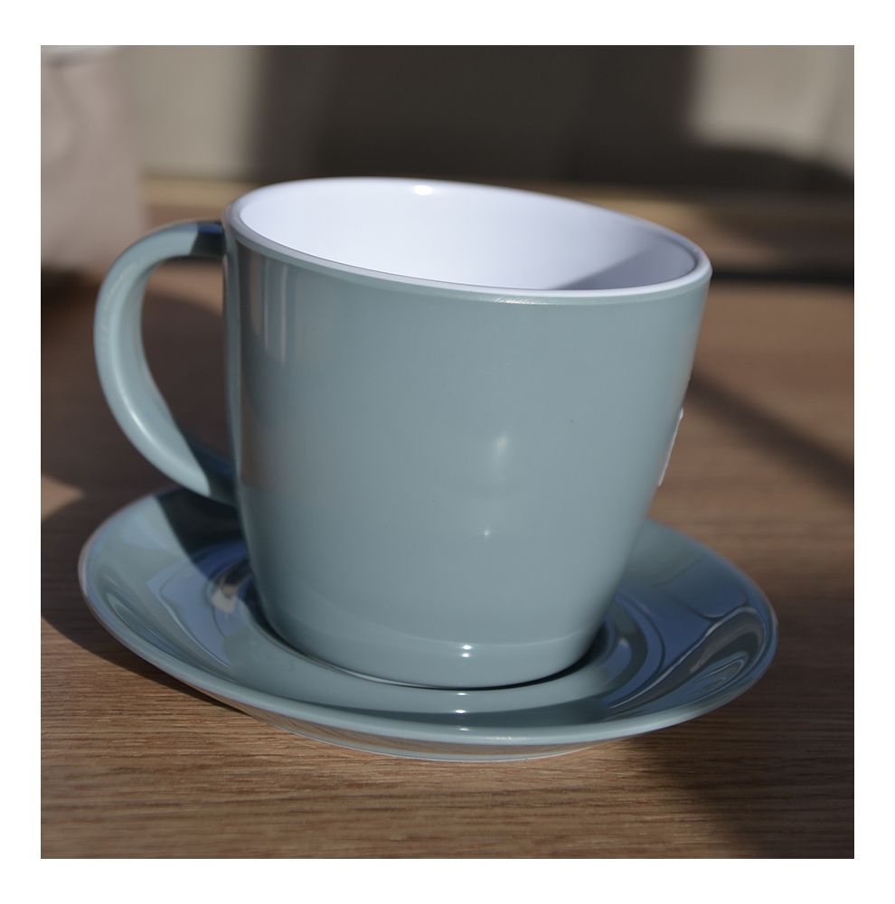 Tasse avec soucoupe gris clair incassable en mélamine 25cl