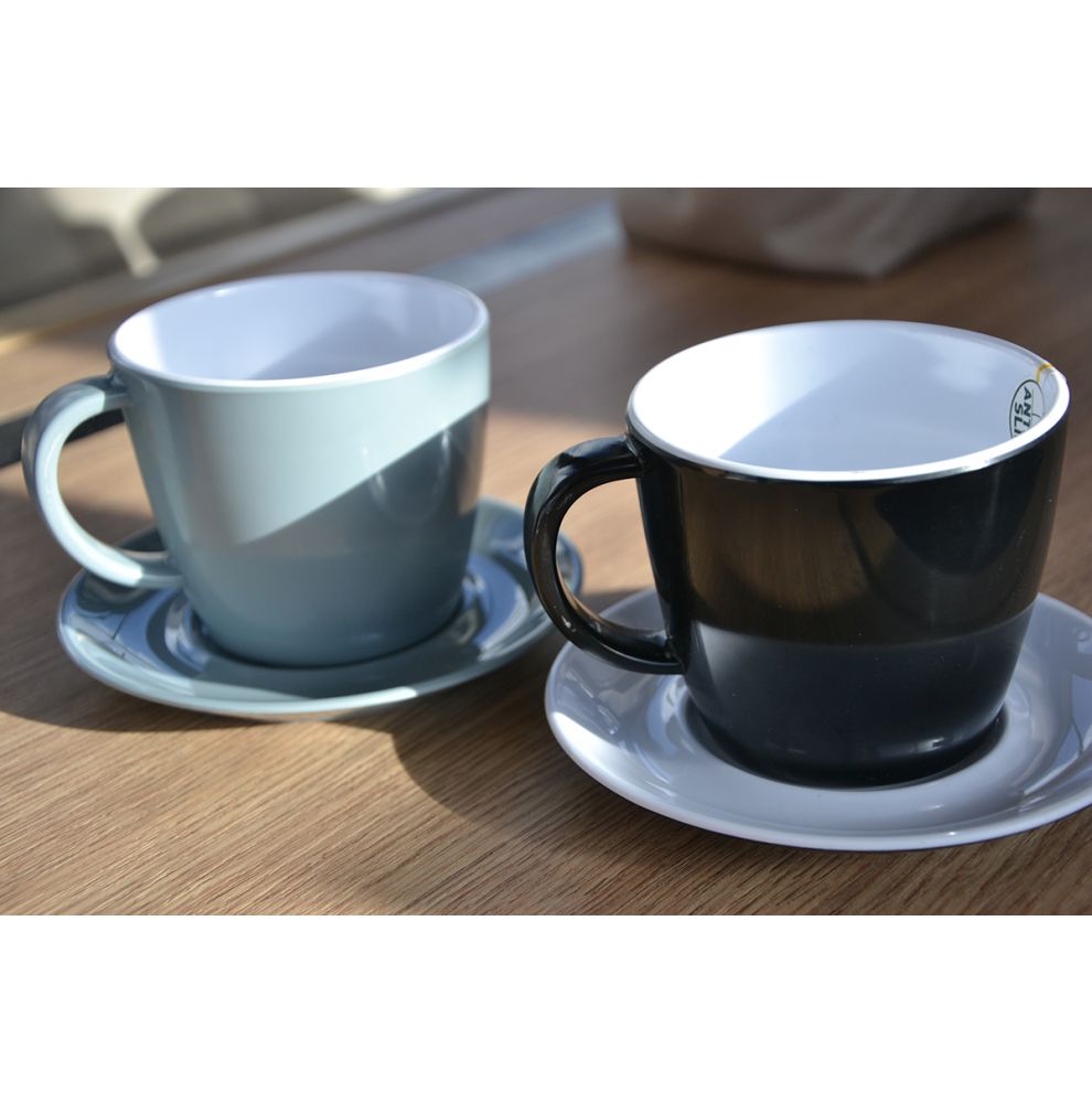 Tasse avec soucoupe gris clair incassable en mélamine 25cl