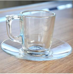 1 tasse à café et soucoupe transparentes en verre trempé