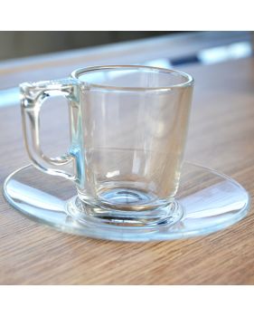 1 tasse à café et soucoupe transparentes en verre trempé