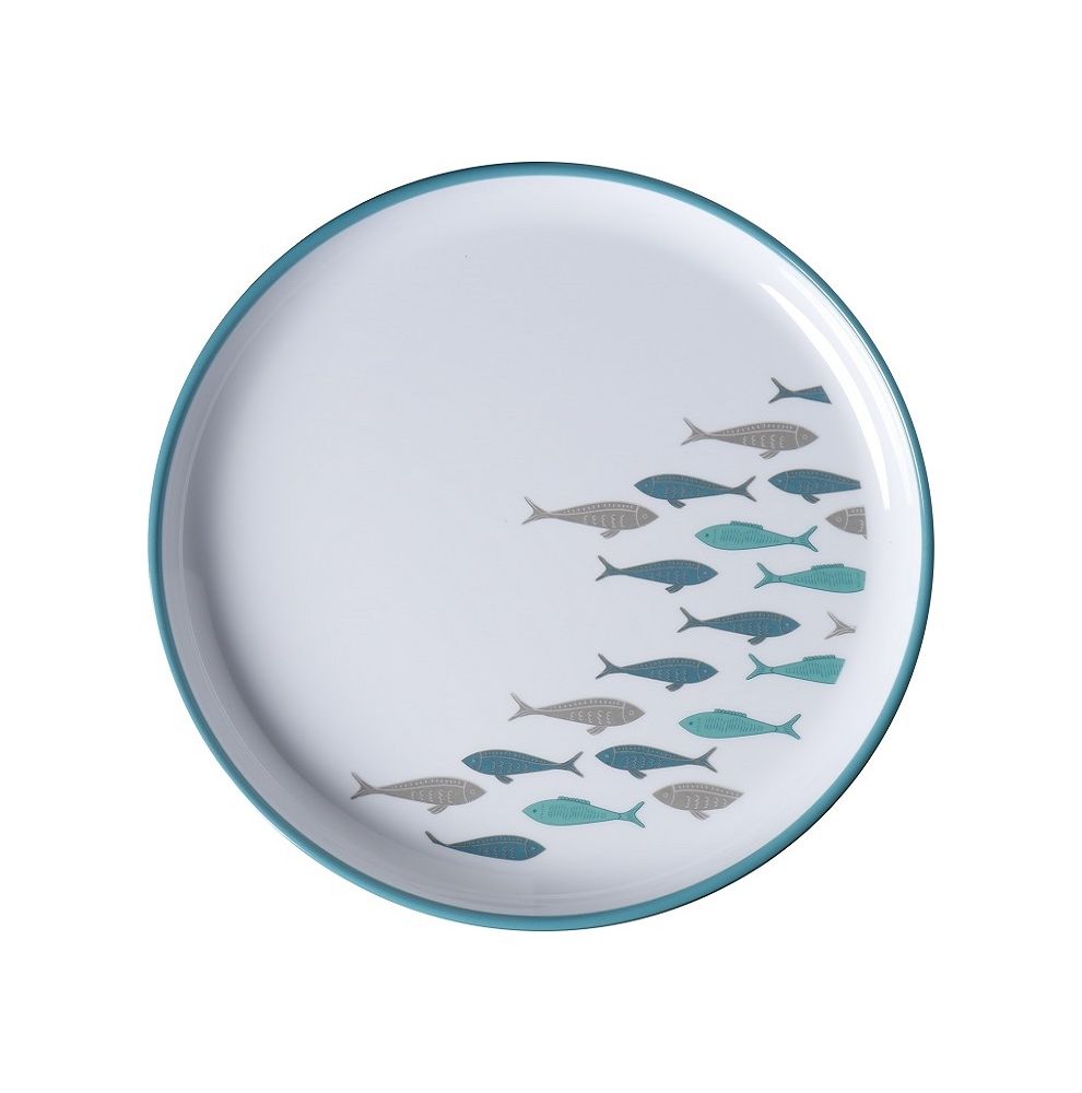 6 petites assiettes antidérapantes décor banc de poisson bleu et blanc
