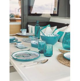 6 bols turquoise et blanc en mélamine idéal sur un bateau