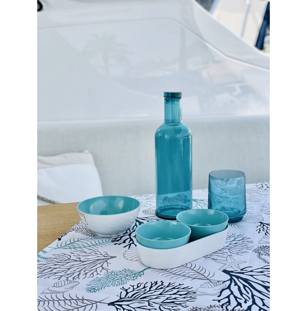 Ensemble 3 pièces pour l'apéritif antichoc turquoise orné de poissons