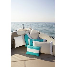 Set de 2 coussins 40 x 40 cm beige et blanc munis d'un bout - spécial bateau ou au bord d'une piscine
