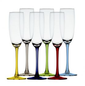 6 flûtes à champagne pied multicolore en mélamine