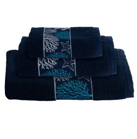 Set de 3 serviettes de bain bleu avec motif corallien 
