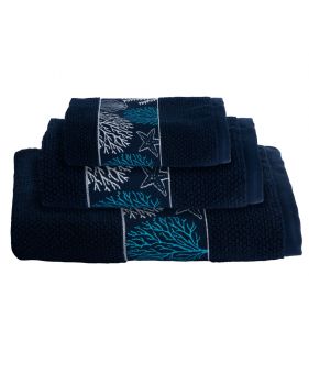Set de 3 serviettes de bain bleu avec motif corallien 