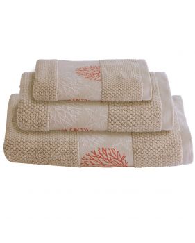 Serviettes de bain 3 tailles beige avec motif