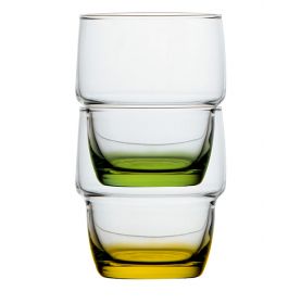 6 verres à eau empilables profilés avec base multicolore