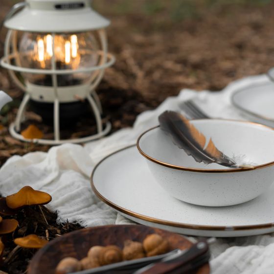 Lot de 2 assiettes creuses en émail blanc mouchetée