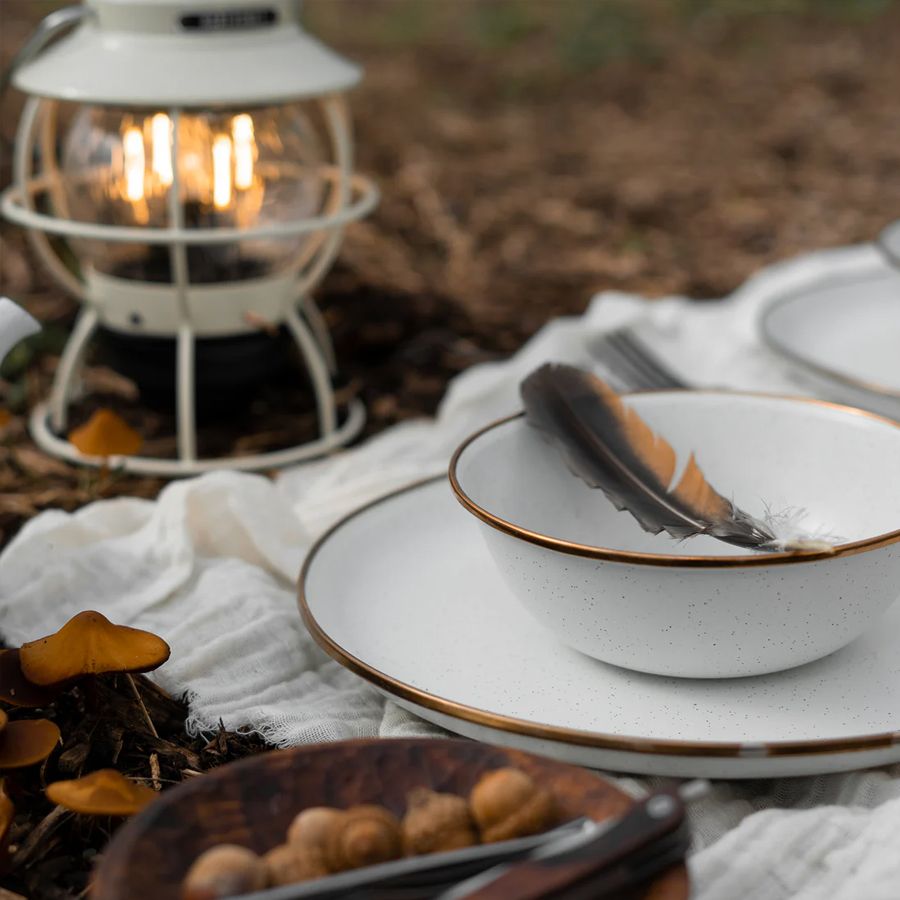 Lot de 2 assiettes creuses en émail blanc mouchetée