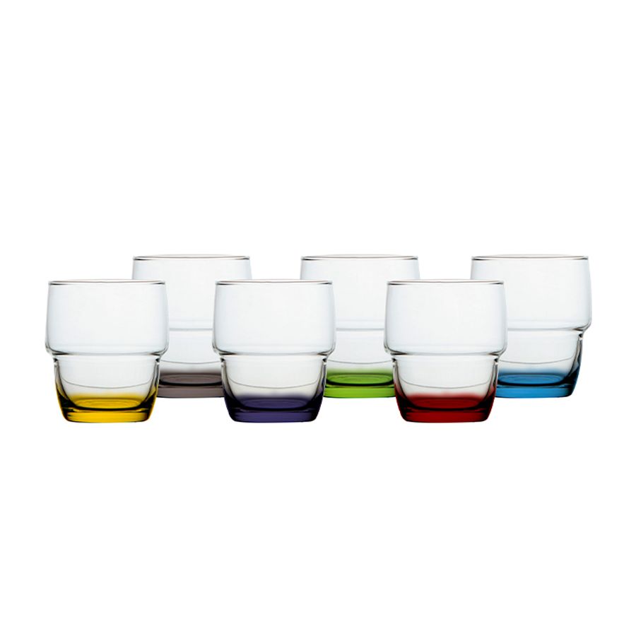 6 verres à eau empilables profilés avec base multicolore