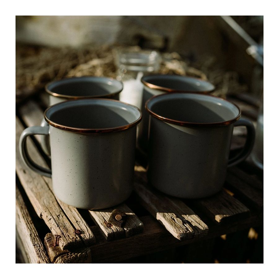 Lot de 2 tasses à café émaillées gris foncé et mouchetées