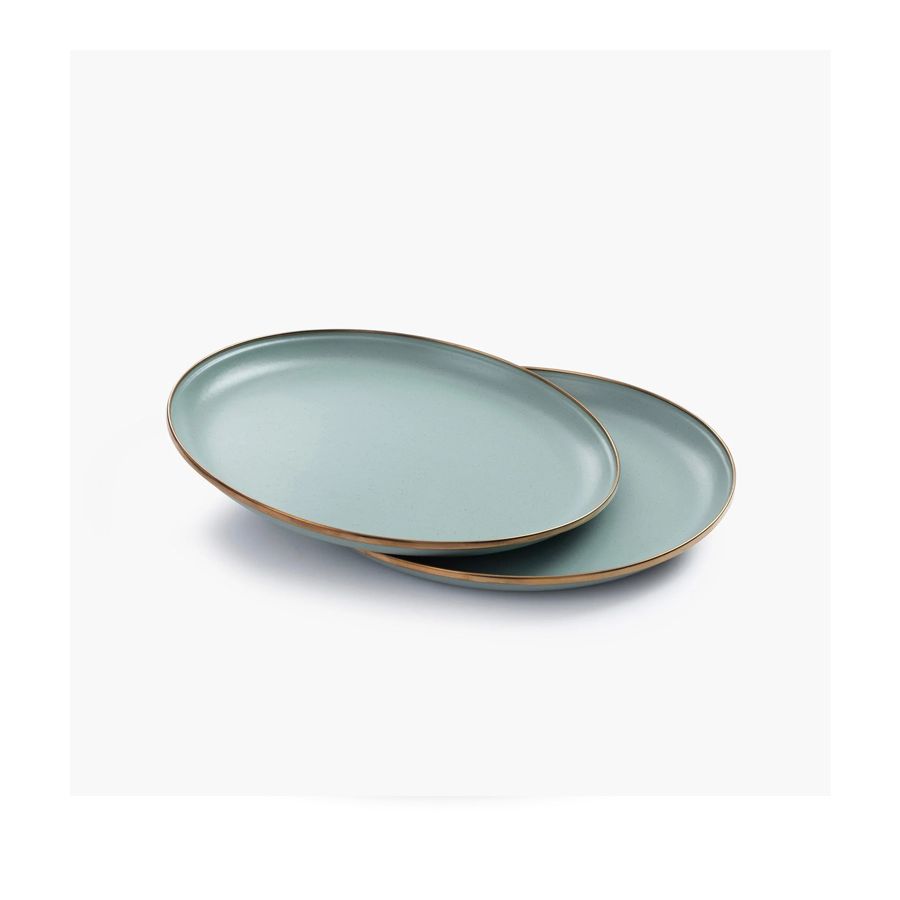 Assiettes plate 28 cm blanches émaillées et bordure bronze