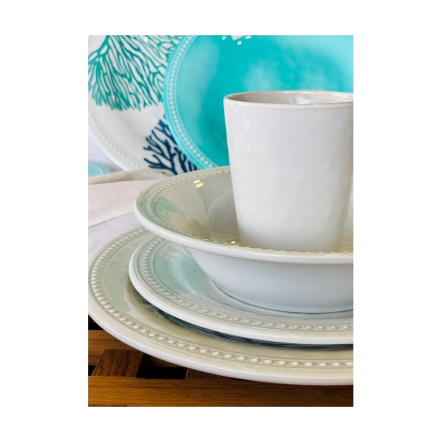 Service de 6 assiettes creuses turquoise au contour perlé