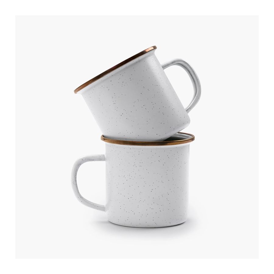 2 mugs couleur blanc cassé moucheté bordure bronze