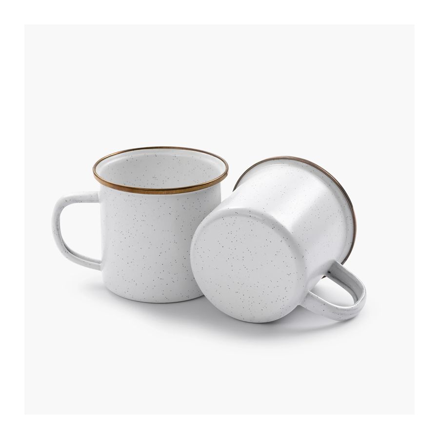 2 mugs couleur blanc cassé moucheté bordure bronze